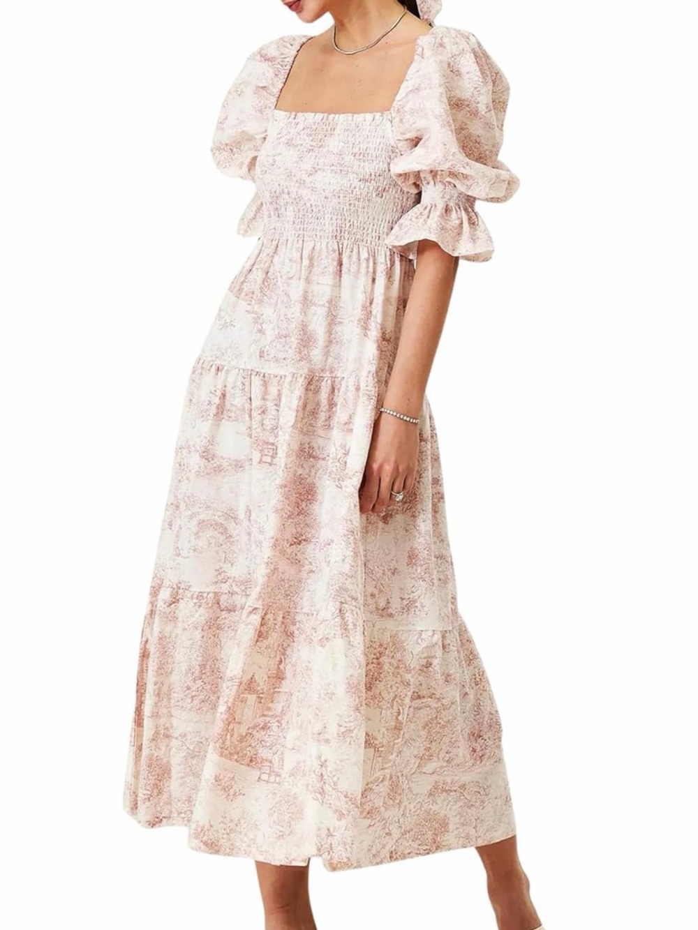 Smocked Square-Neck Maxi Dress in Light Blush